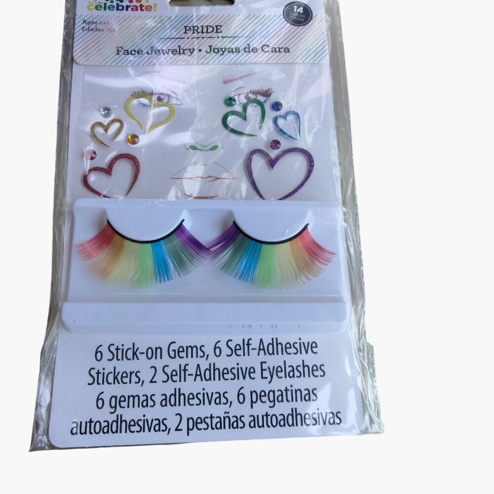 Rainbow Pride Face Jewelry Eyelashes Set Gems Heart Stickers Mardi Gras LGBT